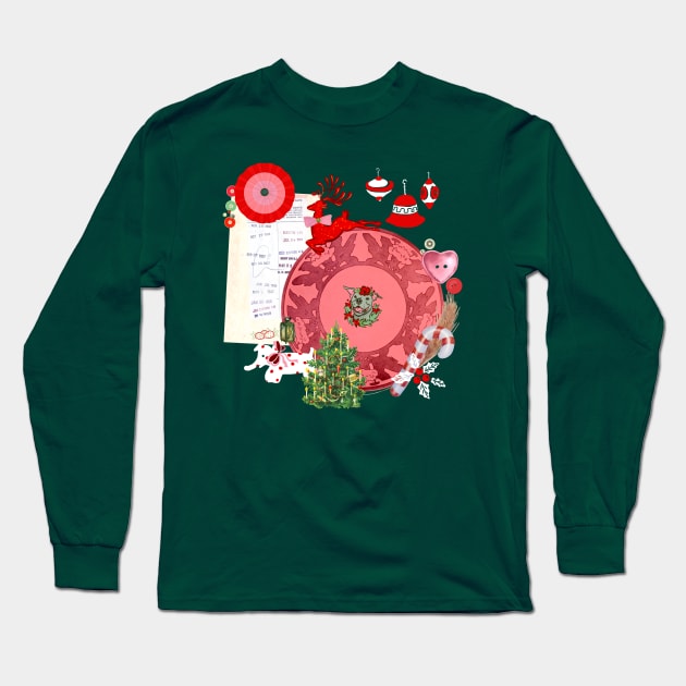 Midcentury Christmas Pupper Collage Long Sleeve T-Shirt by LochNestFarm